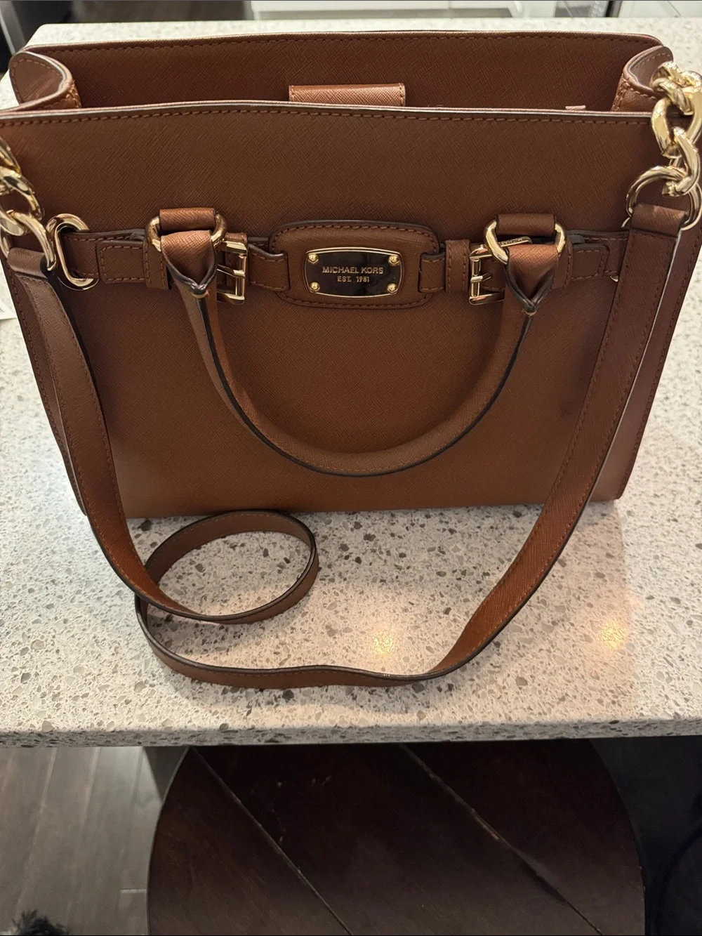 Michael Kors Cognac Saffiano Satchel with Gold Hardware